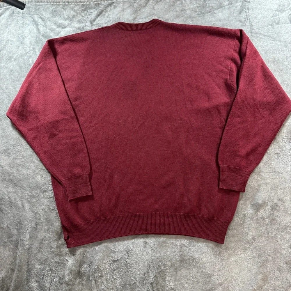 Vintage Burberrys Sweater‎ Mens XL Red Merino Wool V-Neck Academia 80s Scotland
